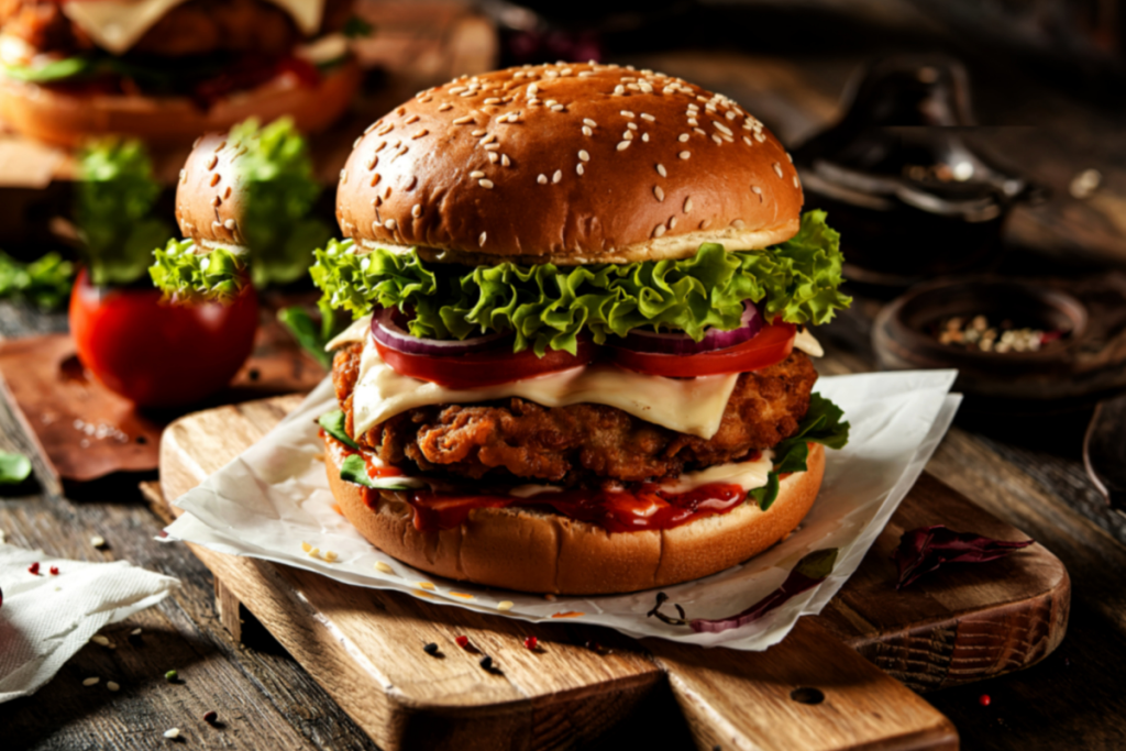 Cheese Loaded Burger with crispy chicken patty