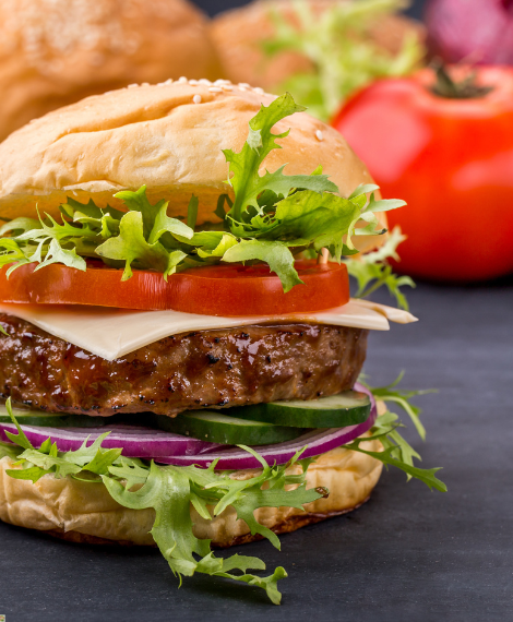 Fresh vegetables and burger ingredients